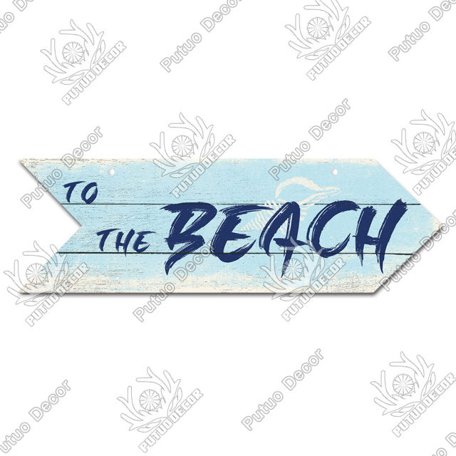 Putuo Decor Beach Arrow Wooden Wall Plaque Sign Beach Seaside Road Guide Wall Decoration Indicator Hanging Beach House Deocr