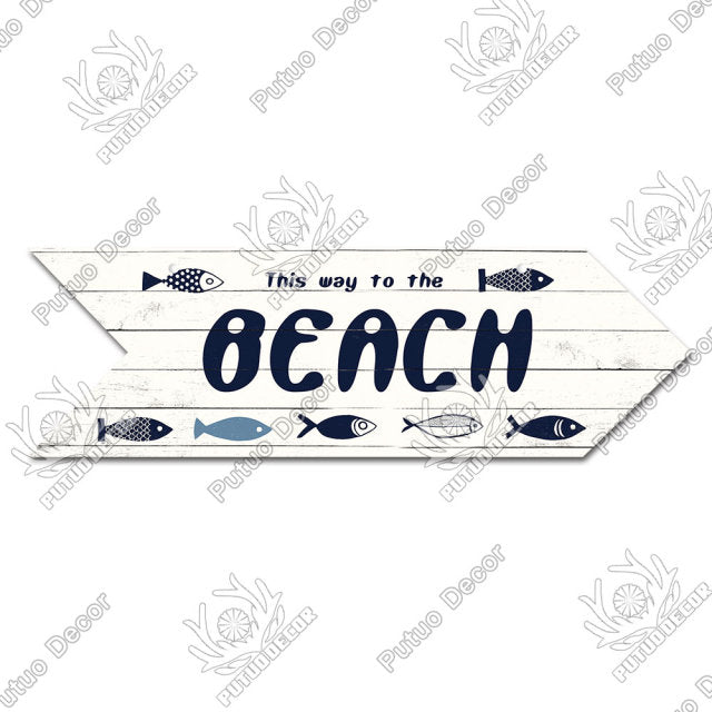 Putuo Decor Beach Arrow Wooden Wall Plaque Sign Beach Seaside Road Guide Wall Decoration Indicator Hanging Beach House Deocr