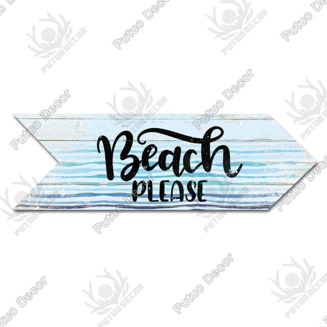 Putuo Decor Beach Arrow Wooden Wall Plaque Sign Beach Seaside Road Guide Wall Decoration Indicator Hanging Beach House Deocr