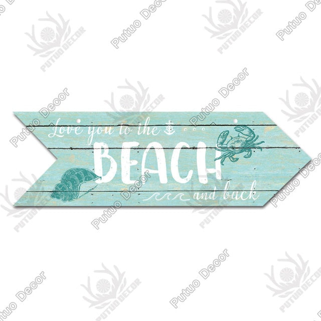 Putuo Decor Beach Arrow Wooden Wall Plaque Sign Beach Seaside Road Guide Wall Decoration Indicator Hanging Beach House Deocr