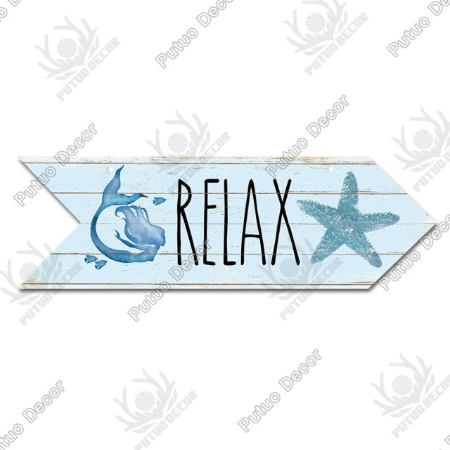 Putuo Decor Beach Arrow Wooden Wall Plaque Sign Beach Seaside Road Guide Wall Decoration Indicator Hanging Beach House Deocr