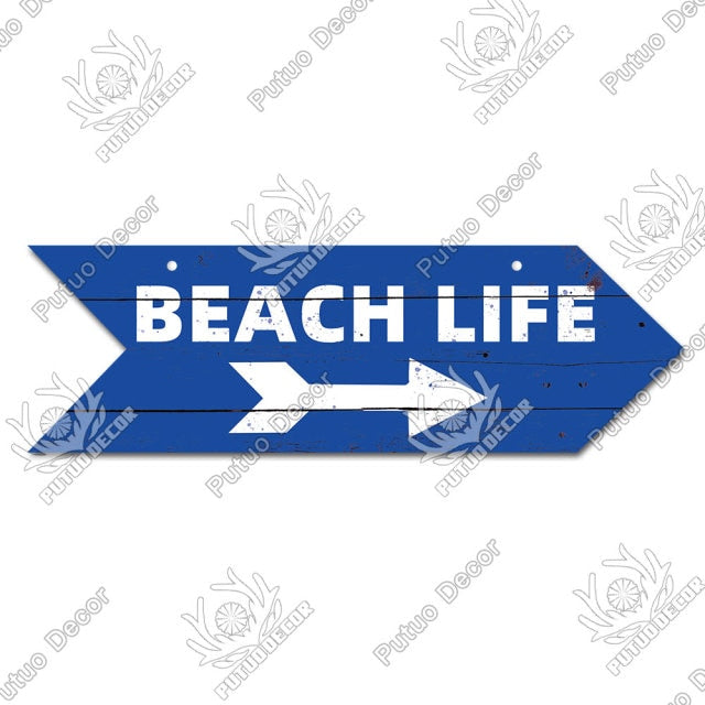 Putuo Decor Beach Arrow Wooden Wall Plaque Sign Beach Seaside Road Guide Wall Decoration Indicator Hanging Beach House Deocr