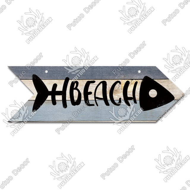 Putuo Decor Beach Arrow Wooden Wall Plaque Sign Beach Seaside Road Guide Wall Decoration Indicator Hanging Beach House Deocr