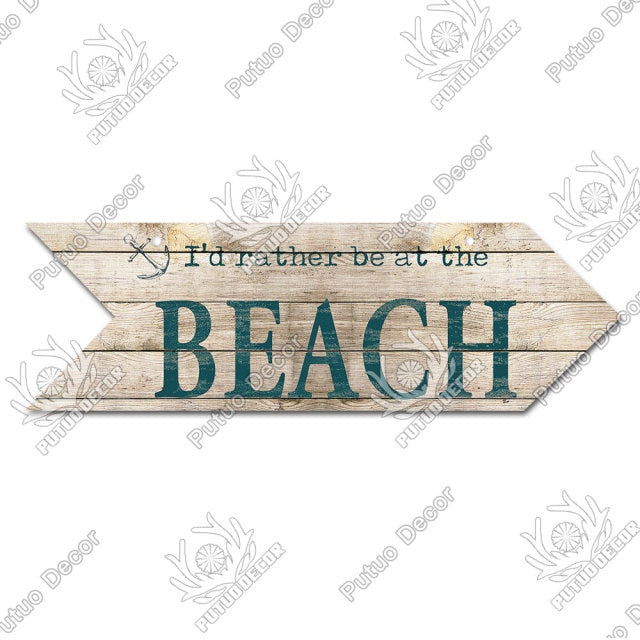 Putuo Decor Beach Arrow Wooden Wall Plaque Sign Beach Seaside Road Guide Wall Decoration Indicator Hanging Beach House Deocr