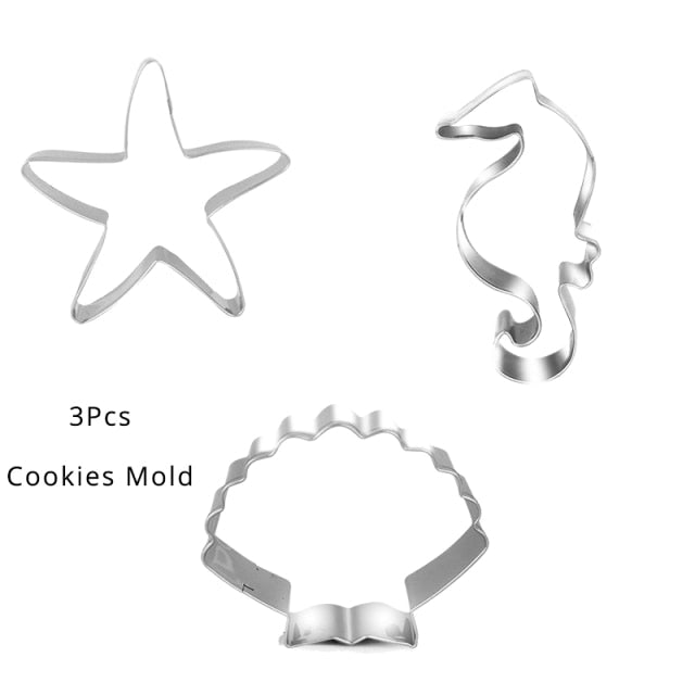 3pcs Seahorse Starfish Seashell Cookie Cutter Mold Under The Sea Mermaid Birthday Party Decoration DIY Cake Biscuit Baking Tool