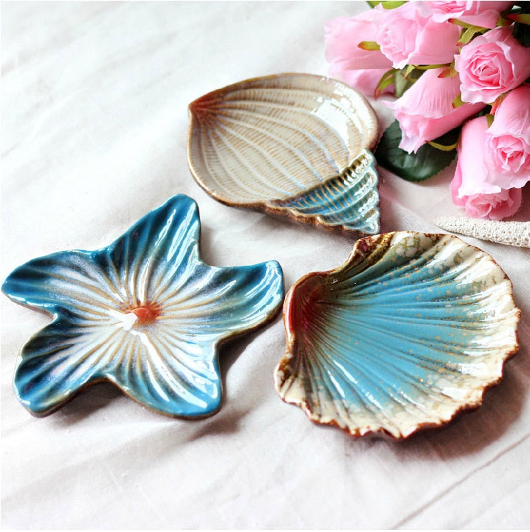 Nordic Mediterranean Three Types 16*12*2cm Snack Fruit Disk Ceramic Starfish Conch Seashells Compote Dish Soap Box