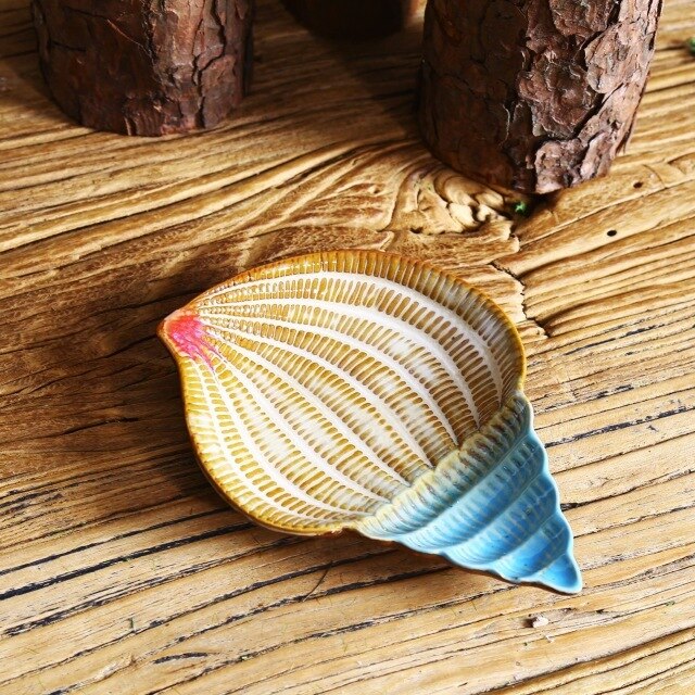 Nordic Mediterranean Three Types 16*12*2cm Snack Fruit Disk Ceramic Starfish Conch Seashells Compote Dish Soap Box