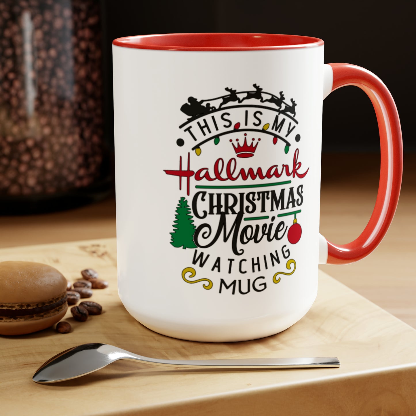 Red Two Toned Holiday Movie Watching Coffee Mug