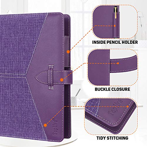 Toplive A5 Binder 6 Round Ring Binder Leather Budget Planner Notebook Cover for A5 Filler Paper Laser Pink with Magnetic Buckle Closure