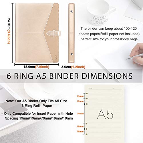 Toplive A5 Binder 6 Round Ring Binder Leather Budget Planner Notebook Cover for A5 Filler Paper Laser Pink with Magnetic Buckle Closure