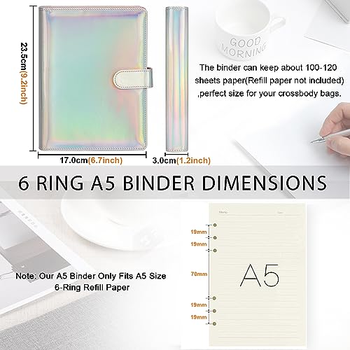 Toplive A5 Binder 6 Round Ring Binder Leather Budget Planner Notebook Cover for A5 Filler Paper Laser Pink with Magnetic Buckle Closure