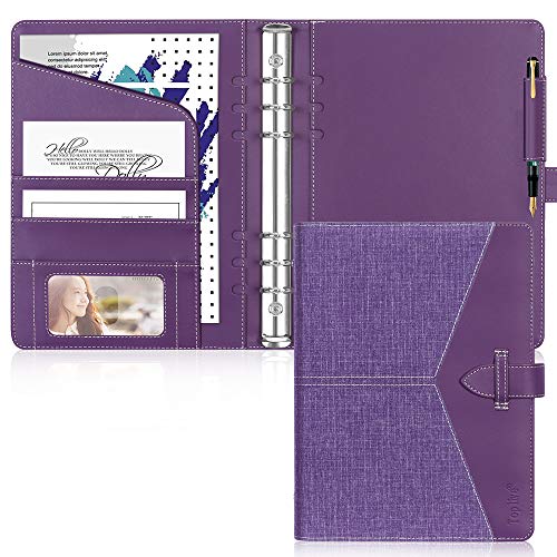 Toplive A5 Binder 6 Round Ring Binder Leather Budget Planner Notebook Cover for A5 Filler Paper Laser Pink with Magnetic Buckle Closure