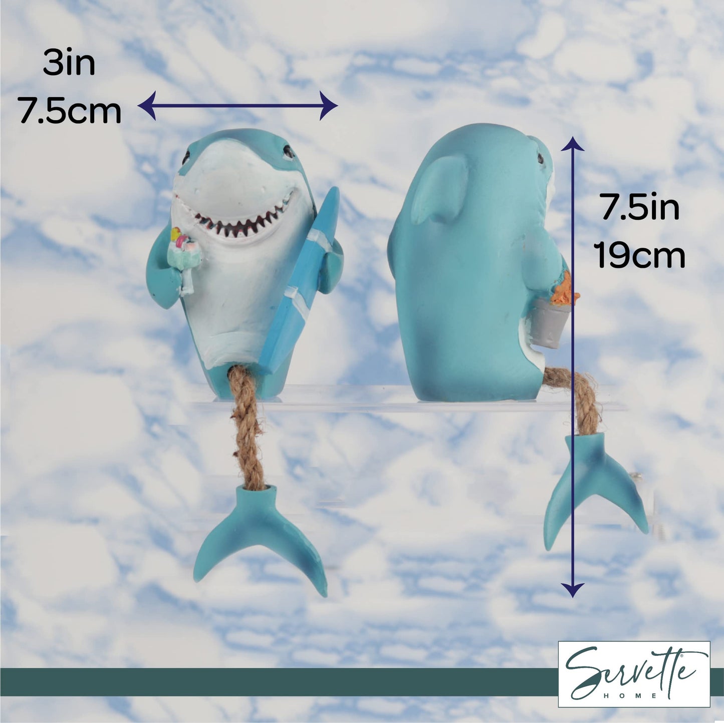 Novelty Shelf Sitters with Dangling Legs for Home décor (Set of 2 Sharks)