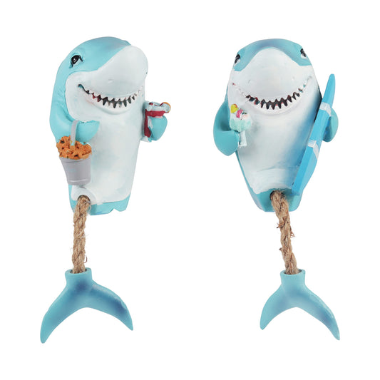 Novelty Shelf Sitters with Dangling Legs for Home décor (Set of 2 Sharks)