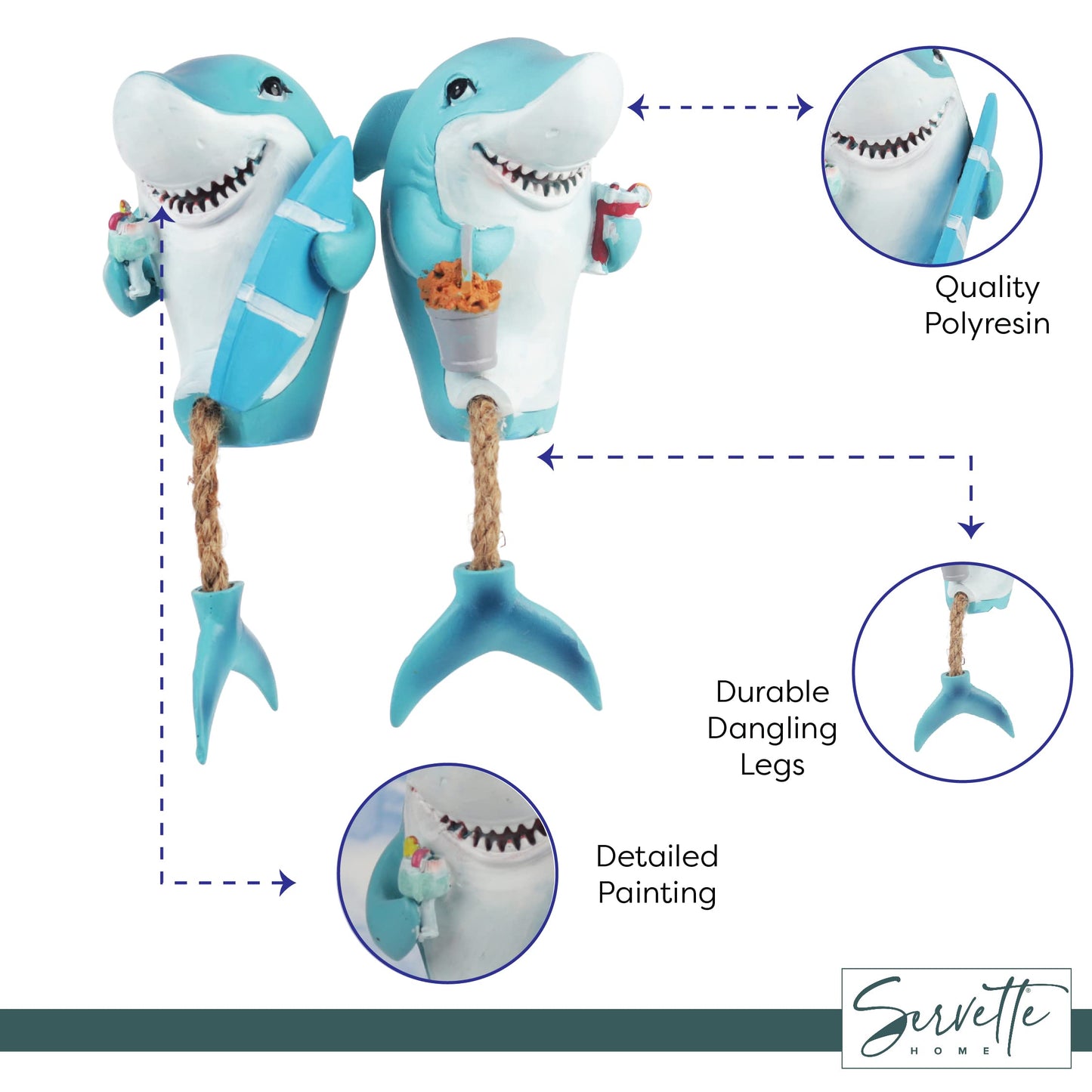 Novelty Shelf Sitters with Dangling Legs for Home décor (Set of 2 Sharks)