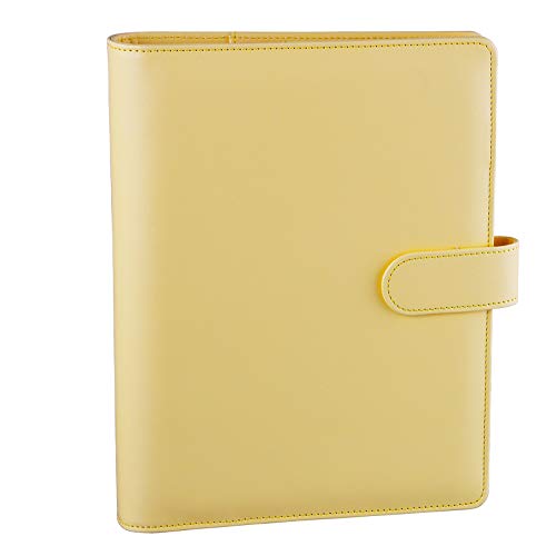 Antner A5 PU Leather Binder 6-Ring Notebook Binder Cover for A5 Filler Paper, Refillable A5 Personal Planner Budget Binder with Magnetic Buckle Closure, Yellow