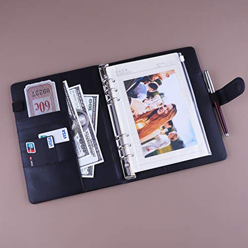 Antner A5 PU Leather Binder 6-Ring Notebook Binder Cover for A5 Filler Paper, Refillable A5 Personal Planner Budget Binder with Magnetic Buckle Closure, Yellow