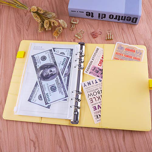Antner A5 PU Leather Binder 6-Ring Notebook Binder Cover for A5 Filler Paper, Refillable A5 Personal Planner Budget Binder with Magnetic Buckle Closure, Yellow