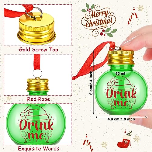 Aodaer 48 Pack Christmas Booze Balls Fillable Christmas Drink Balls with Sticker Clear Round Christmas Tree Ornaments Ball Water Bottle Bulbs Juice Bottle for Xmas Holiday Party DIY Crafts, Red, Green