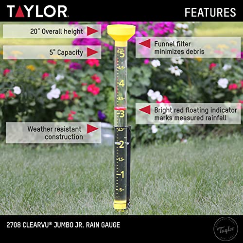 Taylor 5 Inch Capacity Jumbo JR Rain Gauge, Yellow