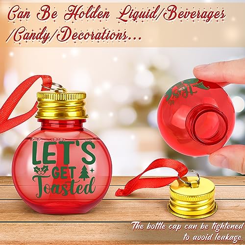 Aodaer 48 Pack Christmas Booze Balls Fillable Christmas Drink Balls with Sticker Clear Round Christmas Tree Ornaments Ball Water Bottle Bulbs Juice Bottle for Xmas Holiday Party DIY Crafts, Red, Green
