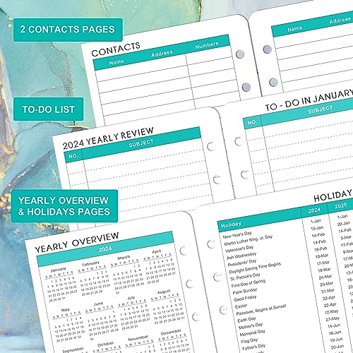 2024 Planner Refills - Planner Refills 2024, Jan 2024 - Dec 2024, A6 Planner Inserts 2024, 3.75" x 6.75", 2024 Weekly and Monthly Planner Refills, A6 Planner Refills, 6-Hole Punched - Green