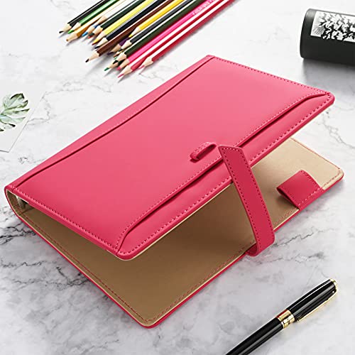 A5 Binder Journal Notebook, Refillable 6 Ring Faux Leather Personal Planner Organizer for 6 Hole A5 Filler Paper, Orange