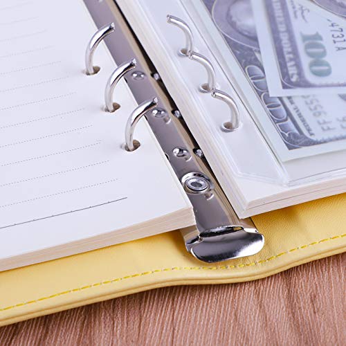 Antner A5 PU Leather Binder 6-Ring Notebook Binder Cover for A5 Filler Paper, Refillable A5 Personal Planner Budget Binder with Magnetic Buckle Closure, Yellow