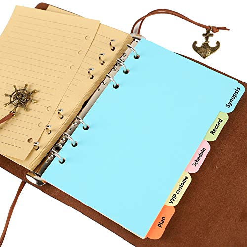 ORENDEBON Leather Travel Journal, Refillable Notebook Vintage Spiral Bound Notepad Diary to Write in for Men with Lined Pages 3 Pockets and 5 Dividers A6-(5” x7.3”, Lake Blue)