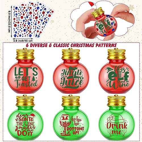 Aodaer 48 Pack Christmas Booze Balls Fillable Christmas Drink Balls with Sticker Clear Round Christmas Tree Ornaments Ball Water Bottle Bulbs Juice Bottle for Xmas Holiday Party DIY Crafts, Red, Green