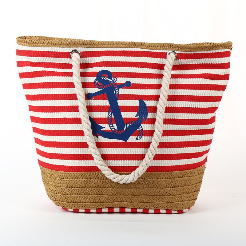 Striped Beach Handbags Large Capacity Canvas Tote Bag For Women Thick Hemp Rope Fashion Casual Shoulder Bag Female Shopper Bag