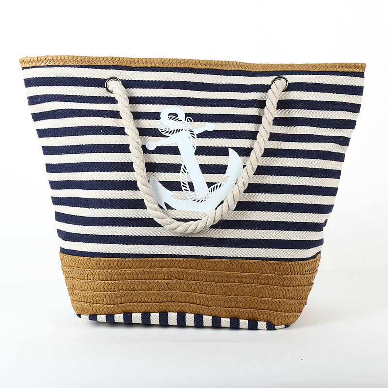Striped Beach Handbags Large Capacity Canvas Tote Bag For Women Thick Hemp Rope Fashion Casual Shoulder Bag Female Shopper Bag