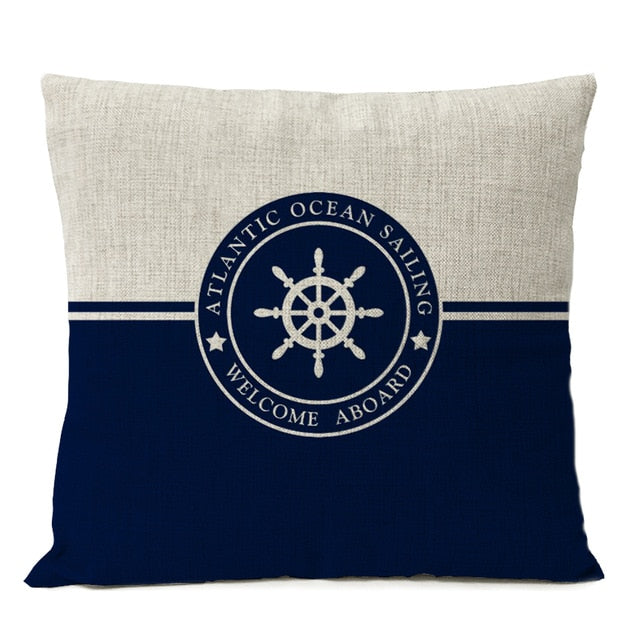 Navigation Blue Compass Anchor Pillow Cover Nautical Shell Fish Linen Pillow Case Home Decorative Mediterranean cushion cover