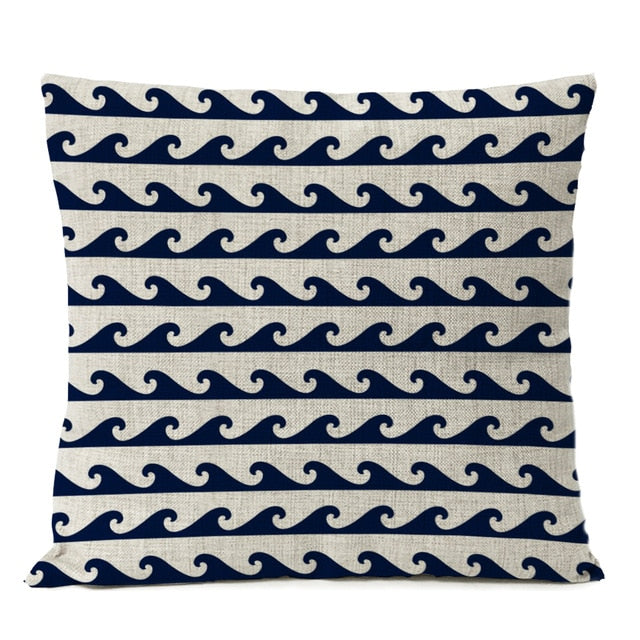 Navigation Blue Compass Anchor Pillow Cover Nautical Shell Fish Linen Pillow Case Home Decorative Mediterranean cushion cover