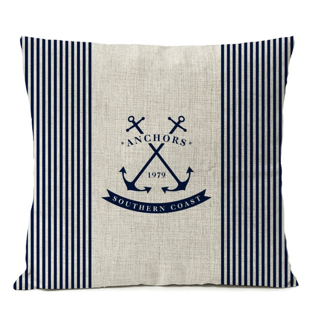 Navigation Blue Compass Anchor Pillow Cover Nautical Shell Fish Linen Pillow Case Home Decorative Mediterranean cushion cover