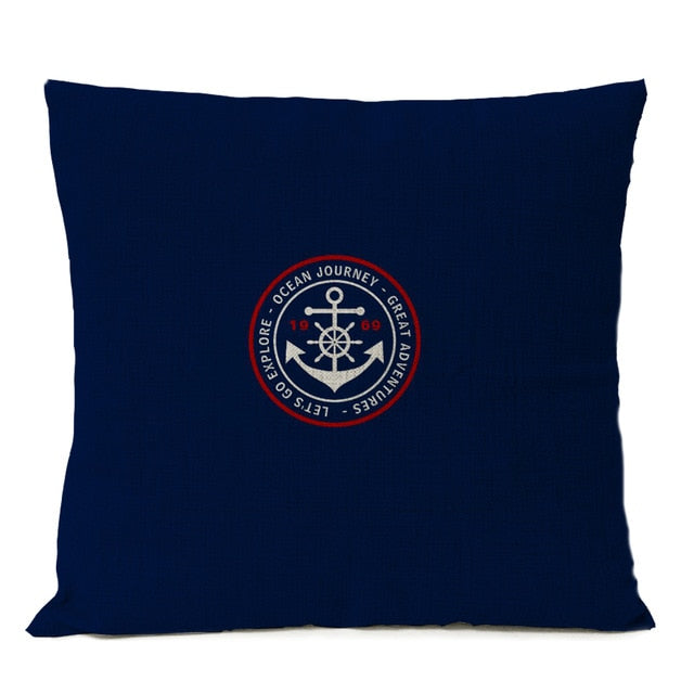 Navigation Blue Compass Anchor Pillow Cover Nautical Shell Fish Linen Pillow Case Home Decorative Mediterranean cushion cover