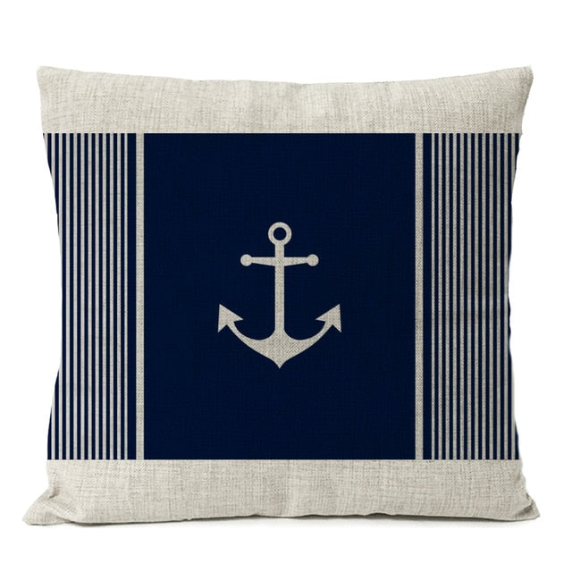 Navigation Blue Compass Anchor Pillow Cover Nautical Shell Fish Linen Pillow Case Home Decorative Mediterranean cushion cover