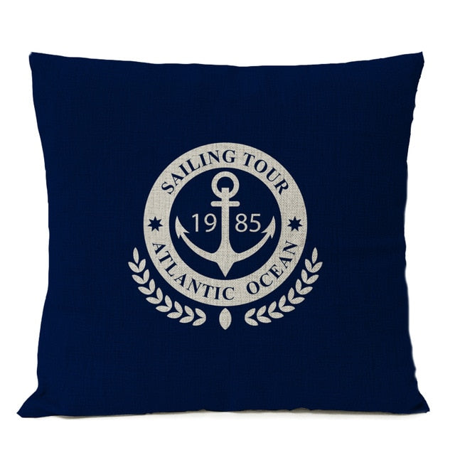 Navigation Blue Compass Anchor Pillow Cover Nautical Shell Fish Linen Pillow Case Home Decorative Mediterranean cushion cover