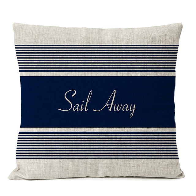 Navigation Blue Compass Anchor Pillow Cover Nautical Shell Fish Linen Pillow Case Home Decorative Mediterranean cushion cover
