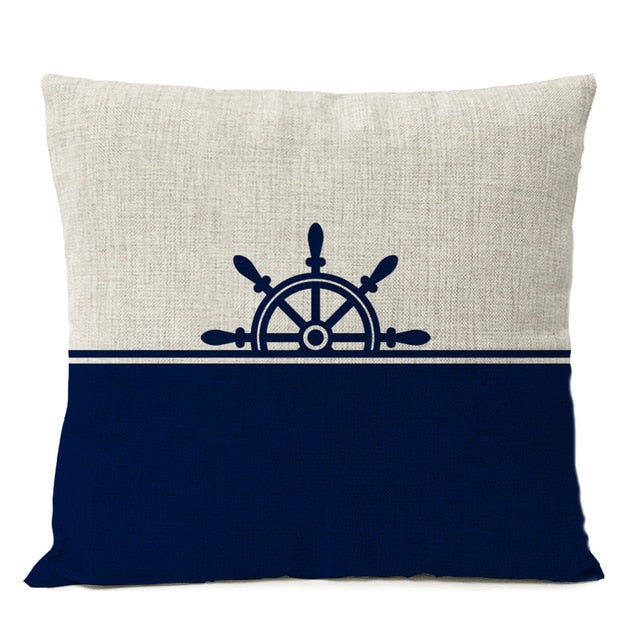 Navigation Blue Compass Anchor Pillow Cover Nautical Shell Fish Linen Pillow Case Home Decorative Mediterranean cushion cover