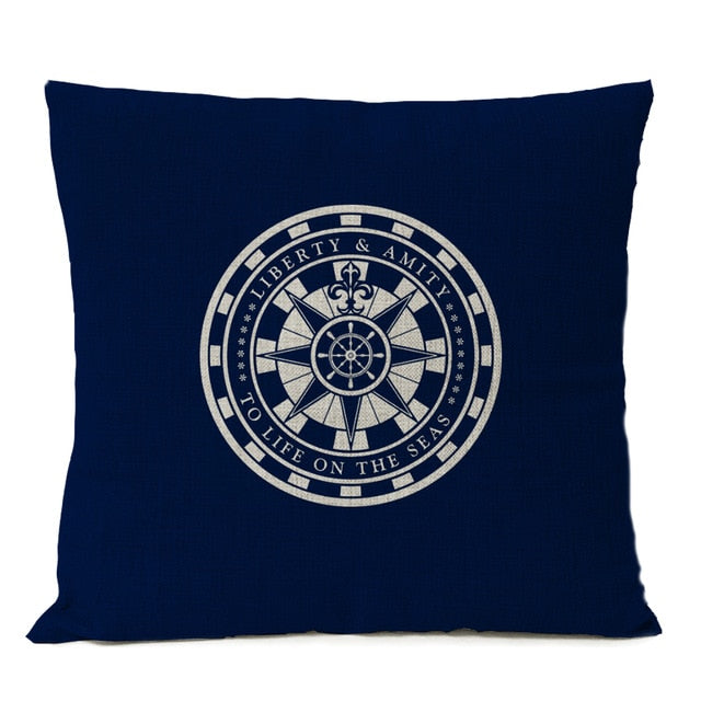 Navigation Blue Compass Anchor Pillow Cover Nautical Shell Fish Linen Pillow Case Home Decorative Mediterranean cushion cover