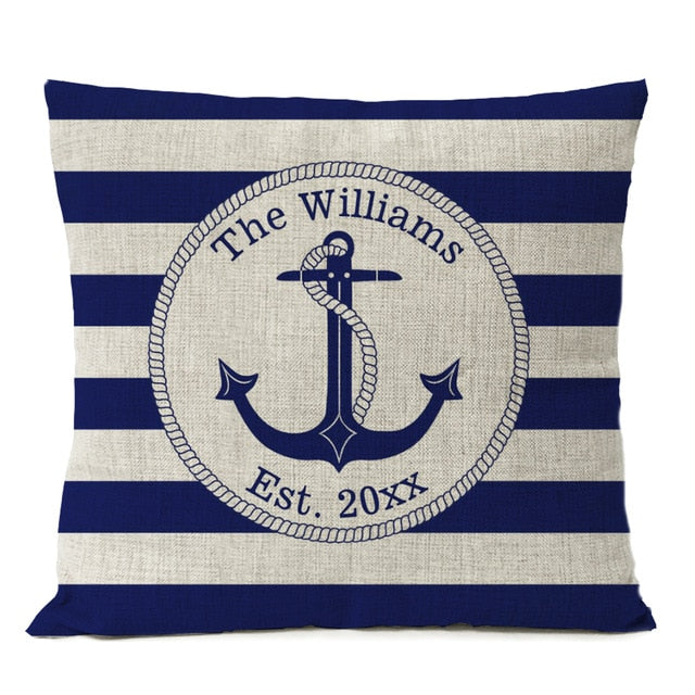 Navigation Blue Compass Anchor Pillow Cover Nautical Shell Fish Linen Pillow Case Home Decorative Mediterranean cushion cover