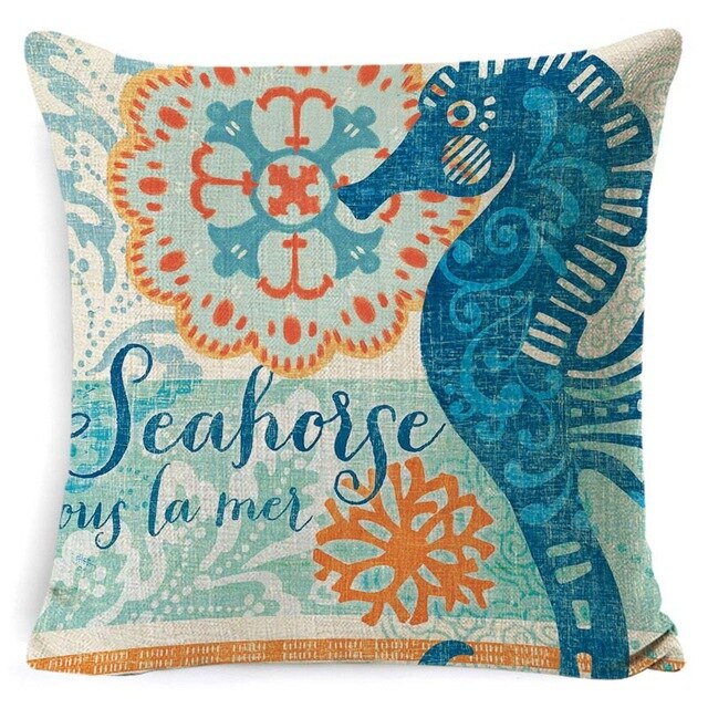 Sea Theme Cushion Cover Beach Pillow Covers Cotton Linen Nautical Throw Pillowcases Sea Theme Coastal Throw Pillowcase 45*45cm