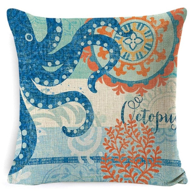 Sea Theme Cushion Cover Beach Pillow Covers Cotton Linen Nautical Throw Pillowcases Sea Theme Coastal Throw Pillowcase 45*45cm