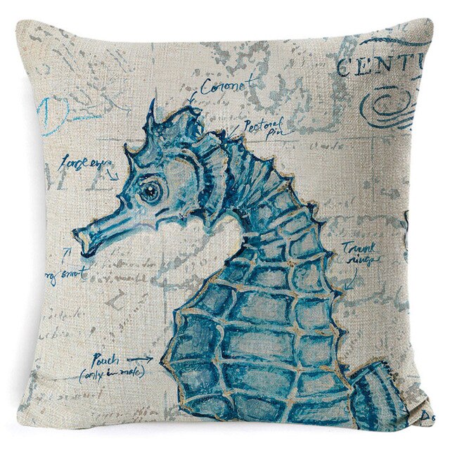 Sea Theme Cushion Cover Beach Pillow Covers Cotton Linen Nautical Throw Pillowcases Sea Theme Coastal Throw Pillowcase 45*45cm