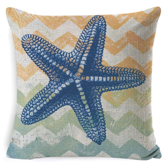 Sea Theme Cushion Cover Beach Pillow Covers Cotton Linen Nautical Throw Pillowcases Sea Theme Coastal Throw Pillowcase 45*45cm