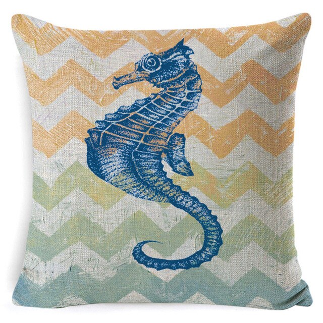 Sea Theme Cushion Cover Beach Pillow Covers Cotton Linen Nautical Throw Pillowcases Sea Theme Coastal Throw Pillowcase 45*45cm