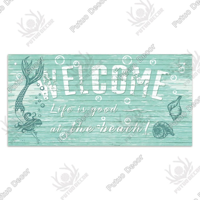 Putuo Decor Beach Home Signs Wood Wall Plaque Wooden Signs Welcome Decor Hanging Plate for Beach House Home Bedroom Tent Decor