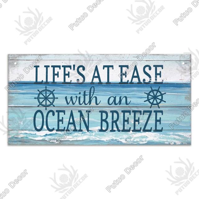 Putuo Decor Beach Home Signs Wood Wall Plaque Wooden Signs Welcome Decor Hanging Plate for Beach House Home Bedroom Tent Decor