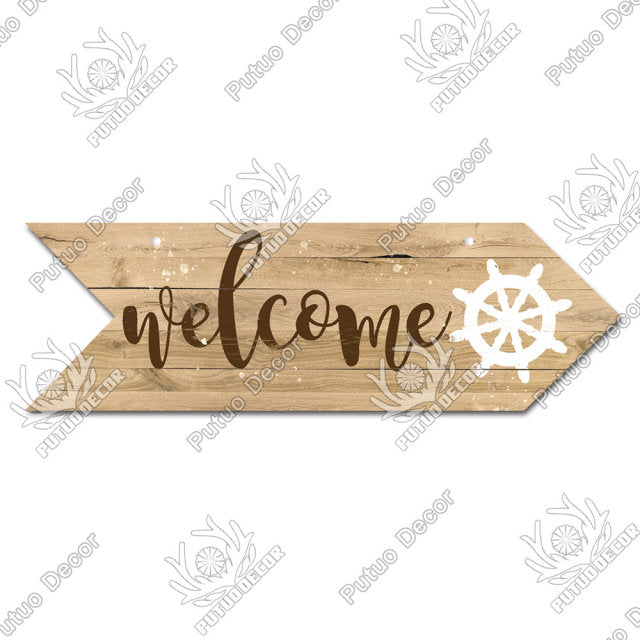 Putuo Decor Beach Arrow Wooden Wall Plaque Sign Beach Seaside Road Guide Wall Decoration Indicator Hanging Beach House Deocr